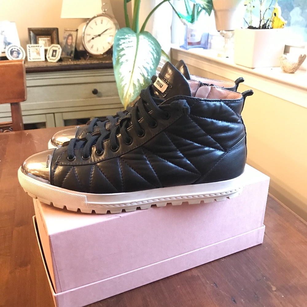 Miu Miu Metal high top Cap Toe Sneakers